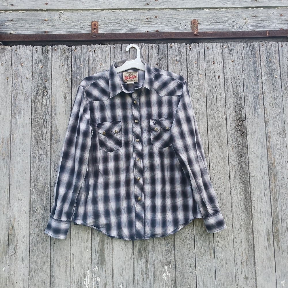 Vtg Wrangler Men's Plaid Pearl Snap Western Cowboy‎ Shirt Size Large USA